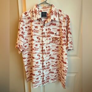 New! Colosseum Men’s USC White and Red Hawaiian Print Button-Up Shirt